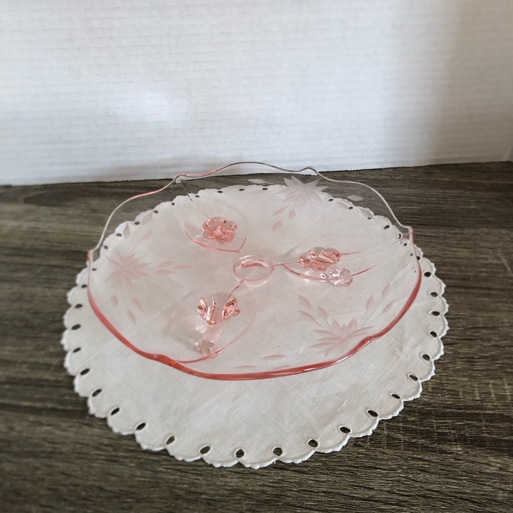 Vtg Pink Glass Footed Serving Tray